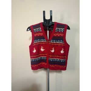 Karen Scott Red Goose Heart Knit Sweater Vest Womens Medium V-Neck Cottagecore